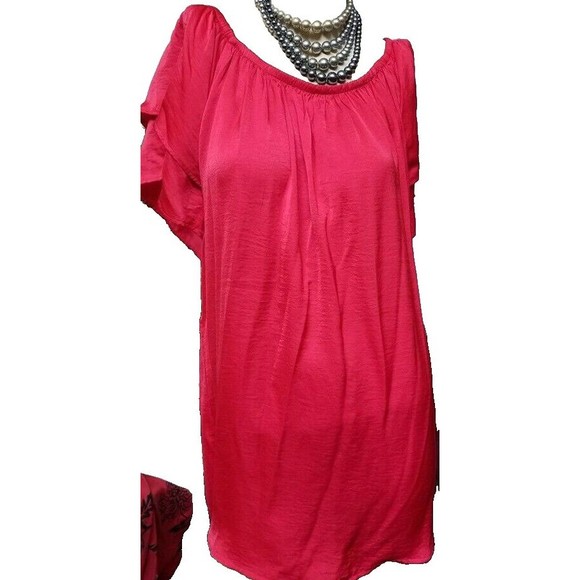 terra & sky Red Silky Soft Size 2X Poet Blouse Oversized Flowing Boho - Picture 2 of 6